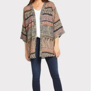 Evereve Allison Joy Paisley Floral Kimono Cardigan Wide Sleeve Pink Women XS S